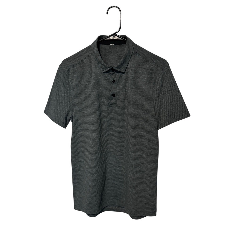 Lululemon Evolution Polo Shirt Mens Small Blue Gray Striped Performance Golf